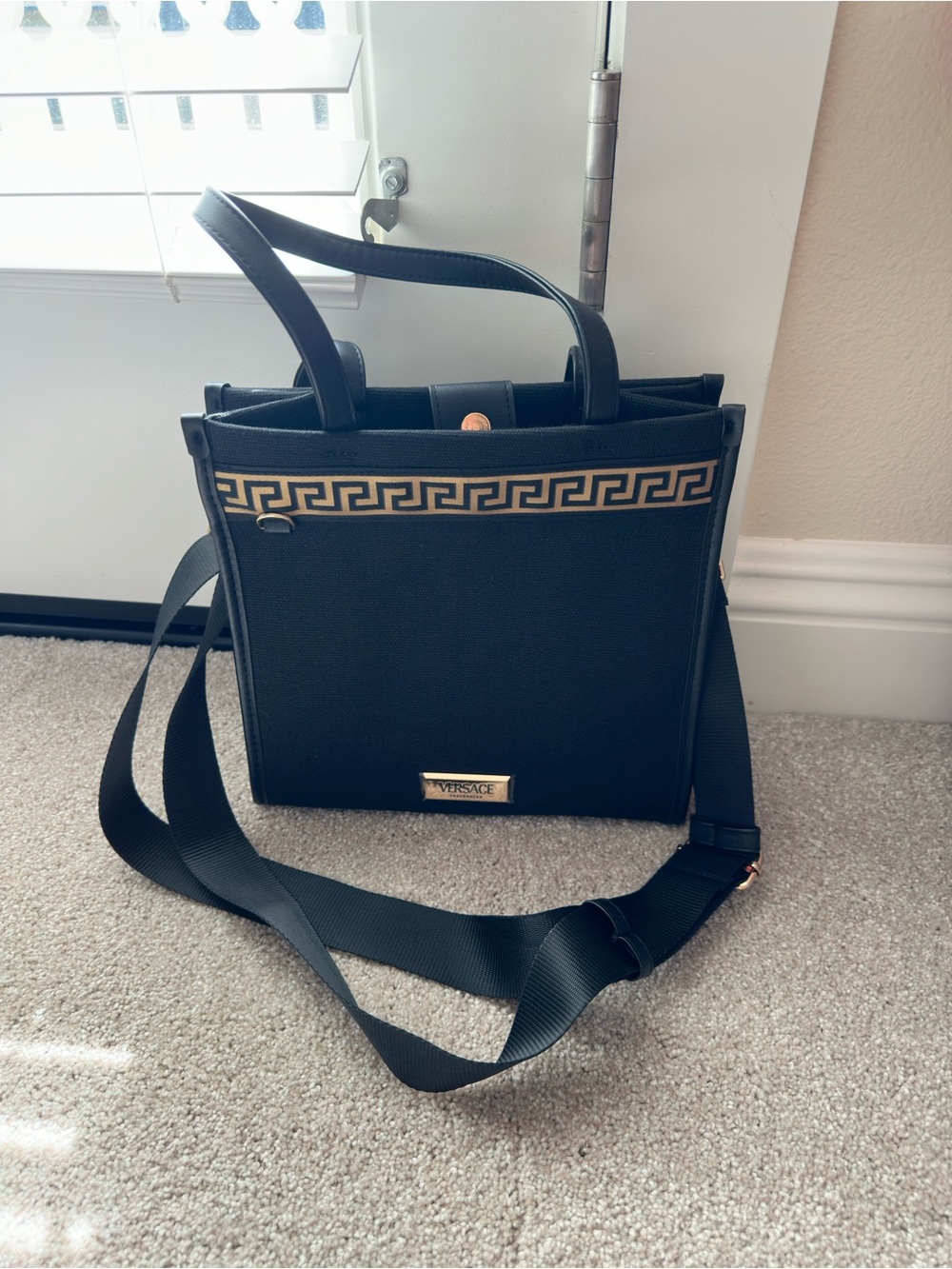 Versace Fragrance Canvas Black Crossbody